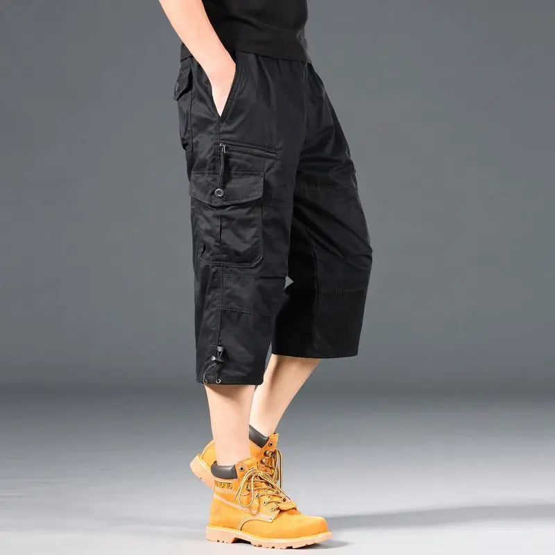 Knee Length Cargo Shorts Men's Summer Casual Cotton Multi Pockets Breeches Cropped Short Trousers Camouflage Shorts