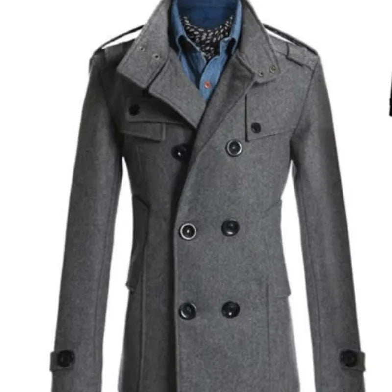 New Mens Woolen Coat Slim-fitting Medium and Long Woolen Trench Coat Men