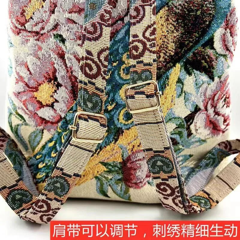 Backpacks Bags for Women Embroidery Ethnic Style Streetwear Fashion Casual Vintage Elegant Harajuku Travel Canvas Bag Sports