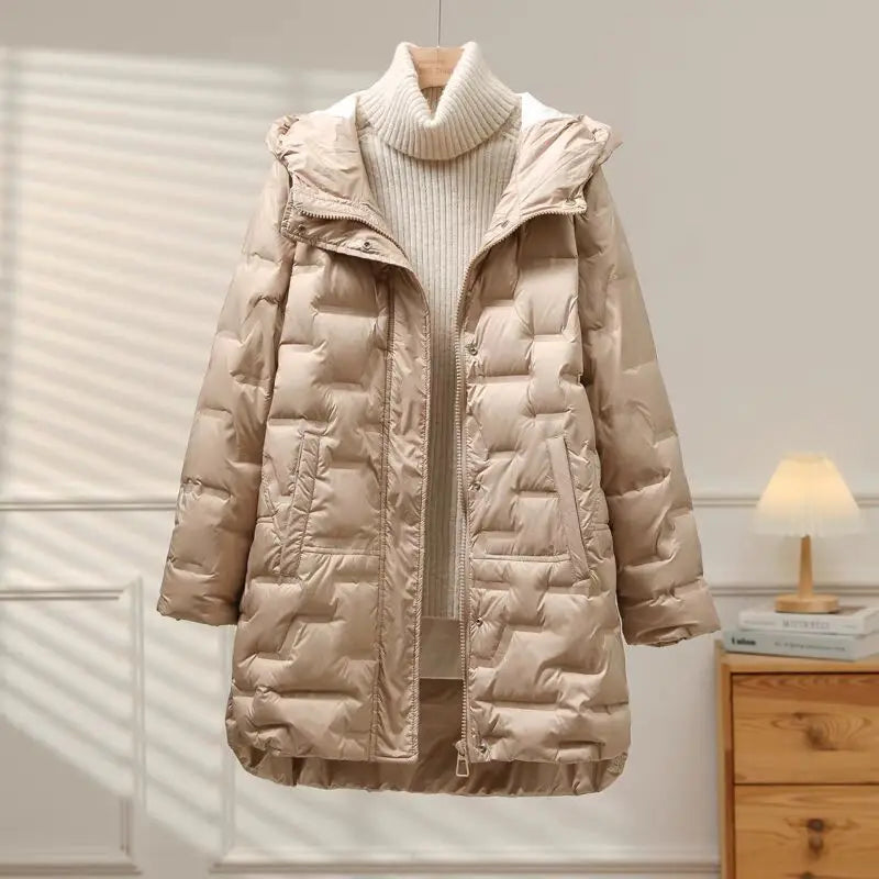 Women's Jackets Autumn and Winter Warm Down Jacket Pressed Rubber Hooded Coat 2024 New Light Slim Street Women's Parka Coat