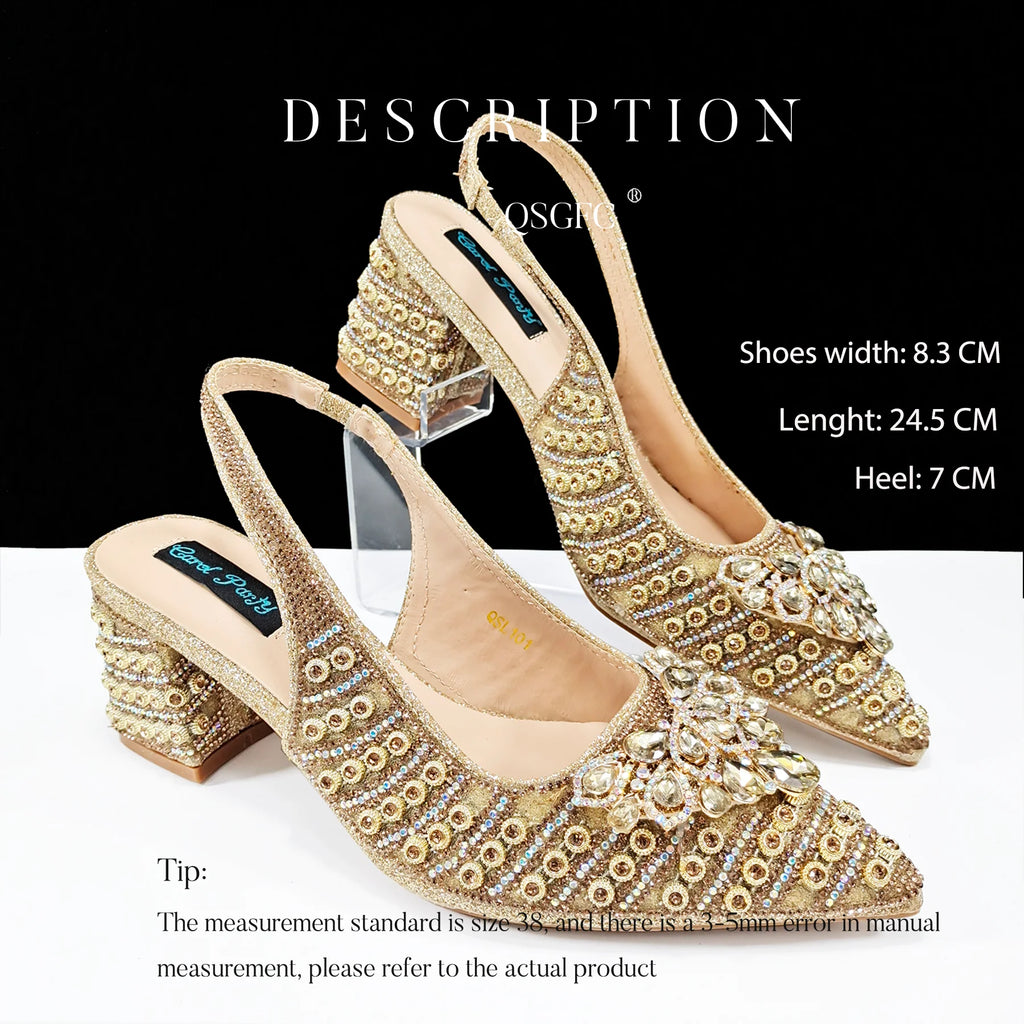2024 Italian Design Full Rhinestone Comfortable high heel shoes And Bag Fashion Style Pointed-Toe Shoes For Women