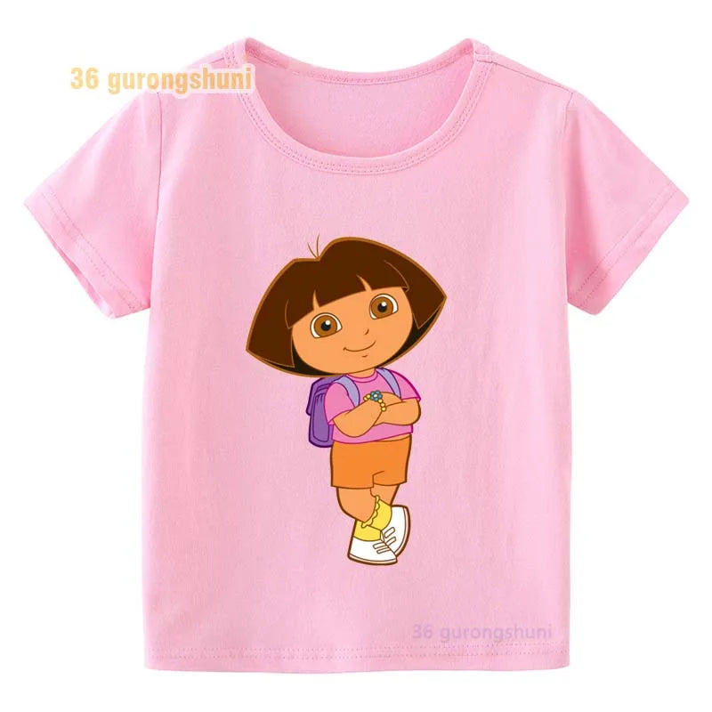 Girl clothing T Shirt Girls Short Sleeve Dora Summer Tops Kids Clothes children T Shirts 2 3 4 5 6 birthday party baby T-shirts