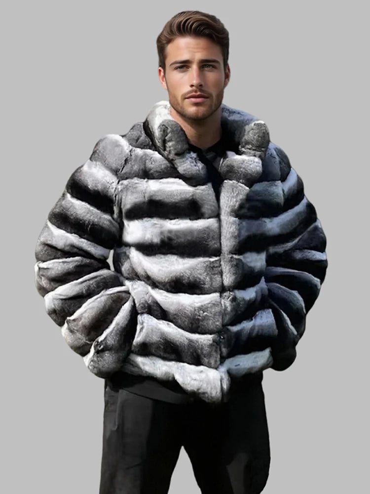 Mens Winter Rex Rabbit Fur Coats Real Fur Jackets Mens Luxury Coats Chinchilla Fashion Fur Jacket Men