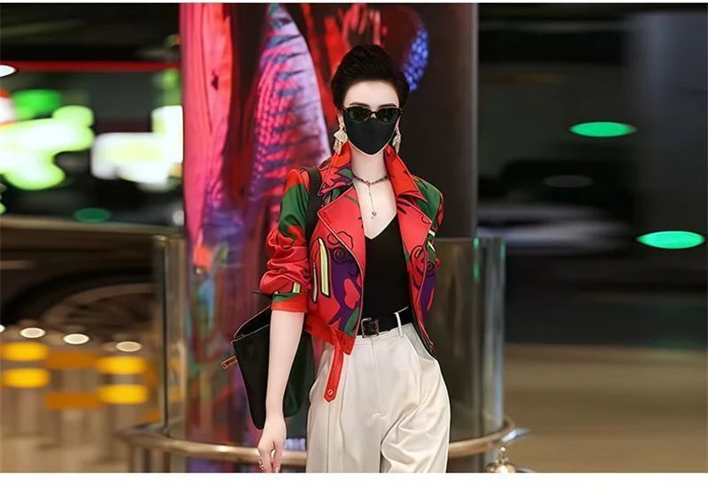 Women Jacket 2025 New Female Short Coat Fashion Printing Jackets Ladies Xiaoxiangfeng High-end Coats With Lining Overcoat Lady