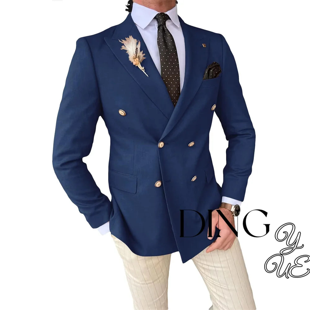 Mens Double Breasted Blazer Casual Jacket for Men Slim Fit Sports Coat for Men Business Wedding Dinner Suit Jacket