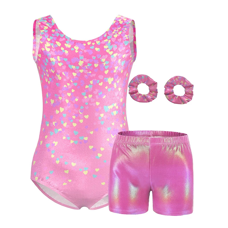 Girls  Vest  Gymnastics Leotard Sparkle 4 Piece Dance Unitard for Kids Toddler Athletic Tumbling Outfits