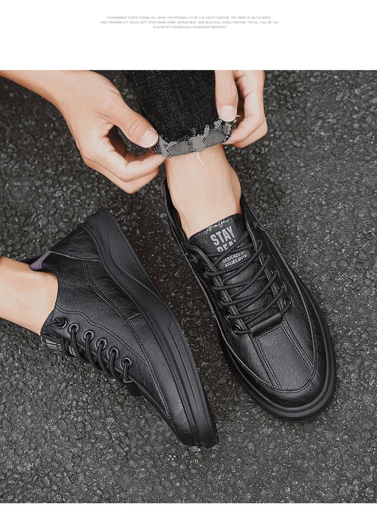 Mens Shoes Man Spring and Autumn Sneakers Male New 2025 Leather Casual Shoes for Men Water Proof Anti-slip Black Sneaker Men's
