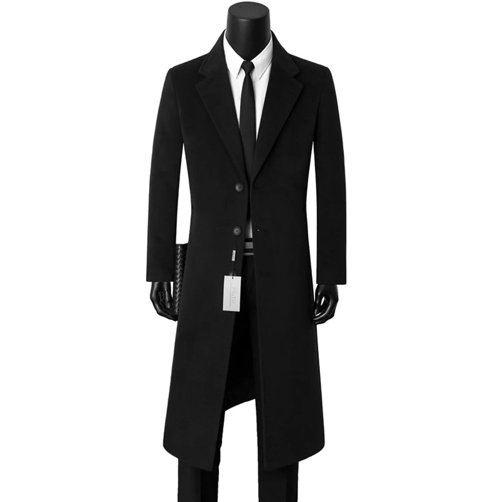 Men woolen coats for autumn and winter long and stylish business casual woolen warm windbreaker suit collar dad-style men's coat