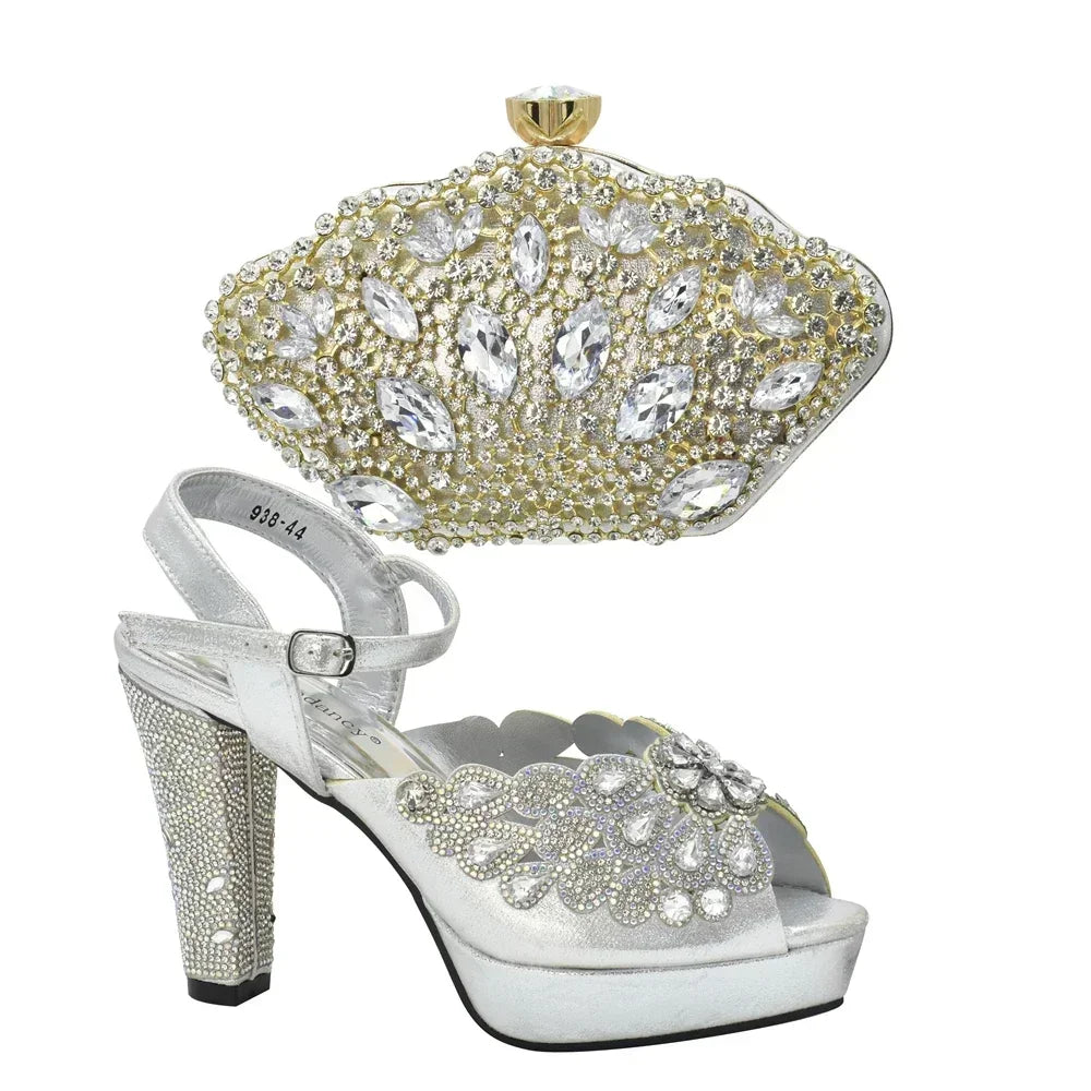 New Italian Shoes and Bags Matching Set with Rhinestone Shoes for Women 2025 Designer Luxury High Heels  Shoes for Women Elegant
