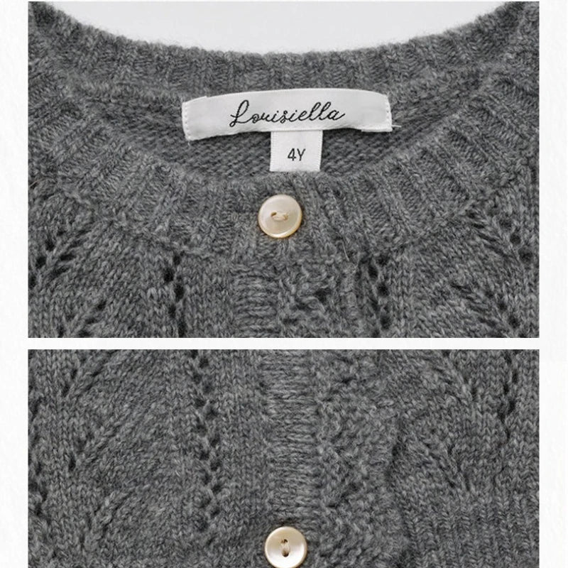 Girls Dresses 2025 Autumn Winter 100% Cotton Corduroy Black High-end Embroidered Dress Cardigan Woolen Sweater Kids's Clothing