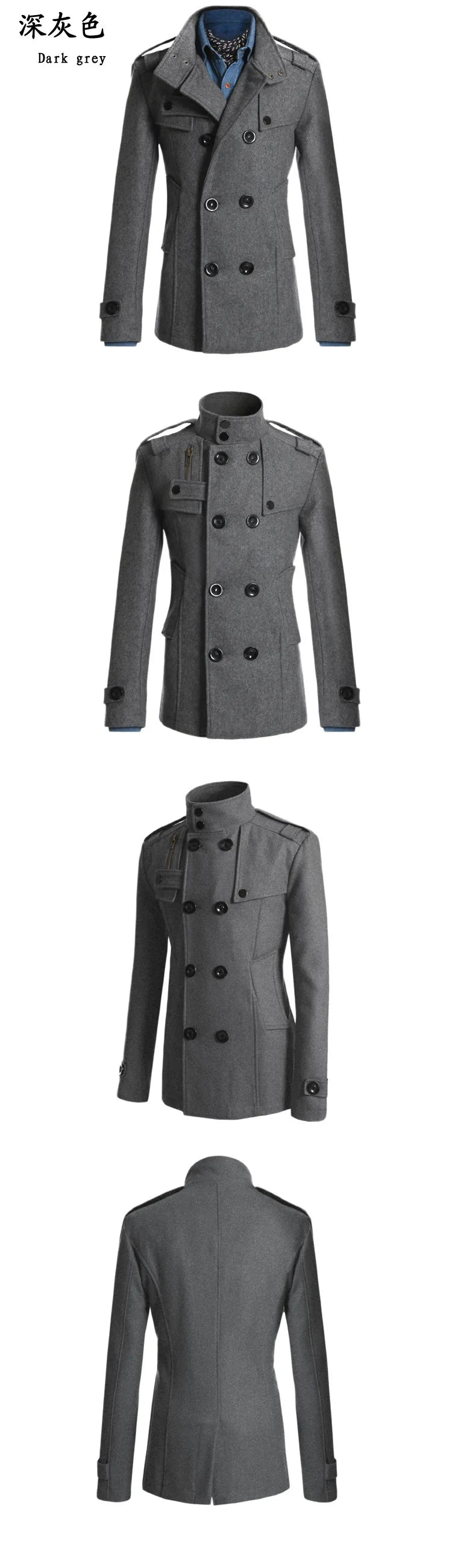 New Mens Woolen Coat Slim-fitting Medium and Long Woolen Trench Coat Men