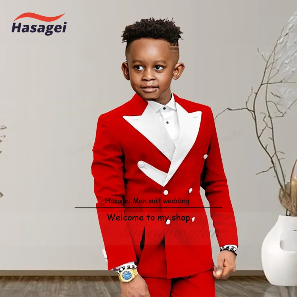 Boys Suits Fashion Luxury Red Suit Set White Pointed Collar Buckle With Double Row Front Slotted Business Casual