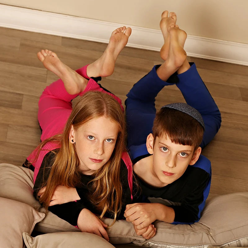 Boys pajama set blue black top and pants kids clothes for boy and girl clothing round neck winter season front velour back rib