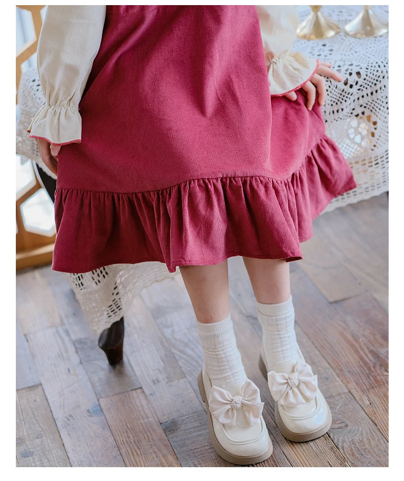 Girls Dress 2023 Winter Korean Style Children's Clothing Girls Fake Two-Piece Lapel Forest Fishtail Skirt Corduroy Princess Dress