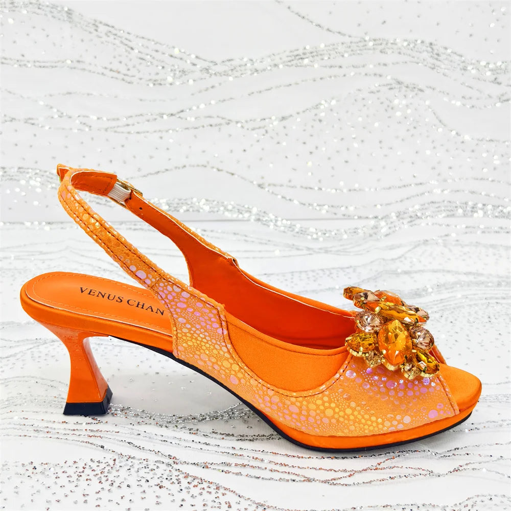 2025 New Rhinestone Design African Shoes & Bag Set in Green – Open Toe Comfortable Women's Heels - Hot Sale on Instagram