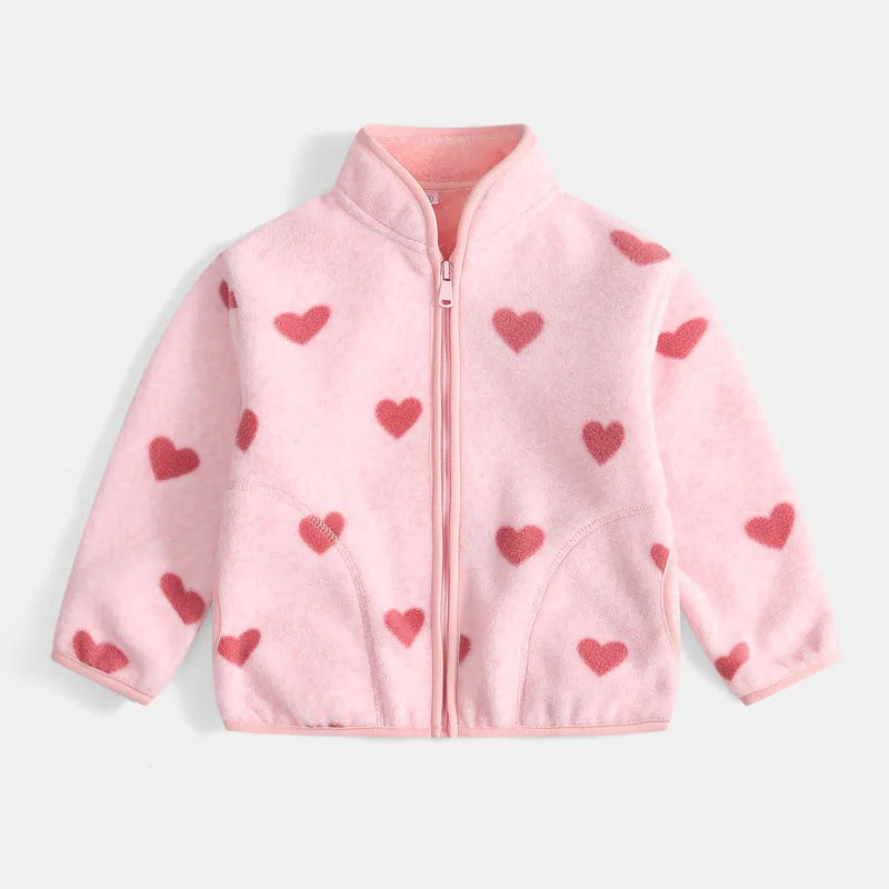 Girls Coats 1 to 8 Years Winter Children Clothes Double-Faced Heart Print Jackets Boys Plush Fleece Warm Outerwear Baby Clothing