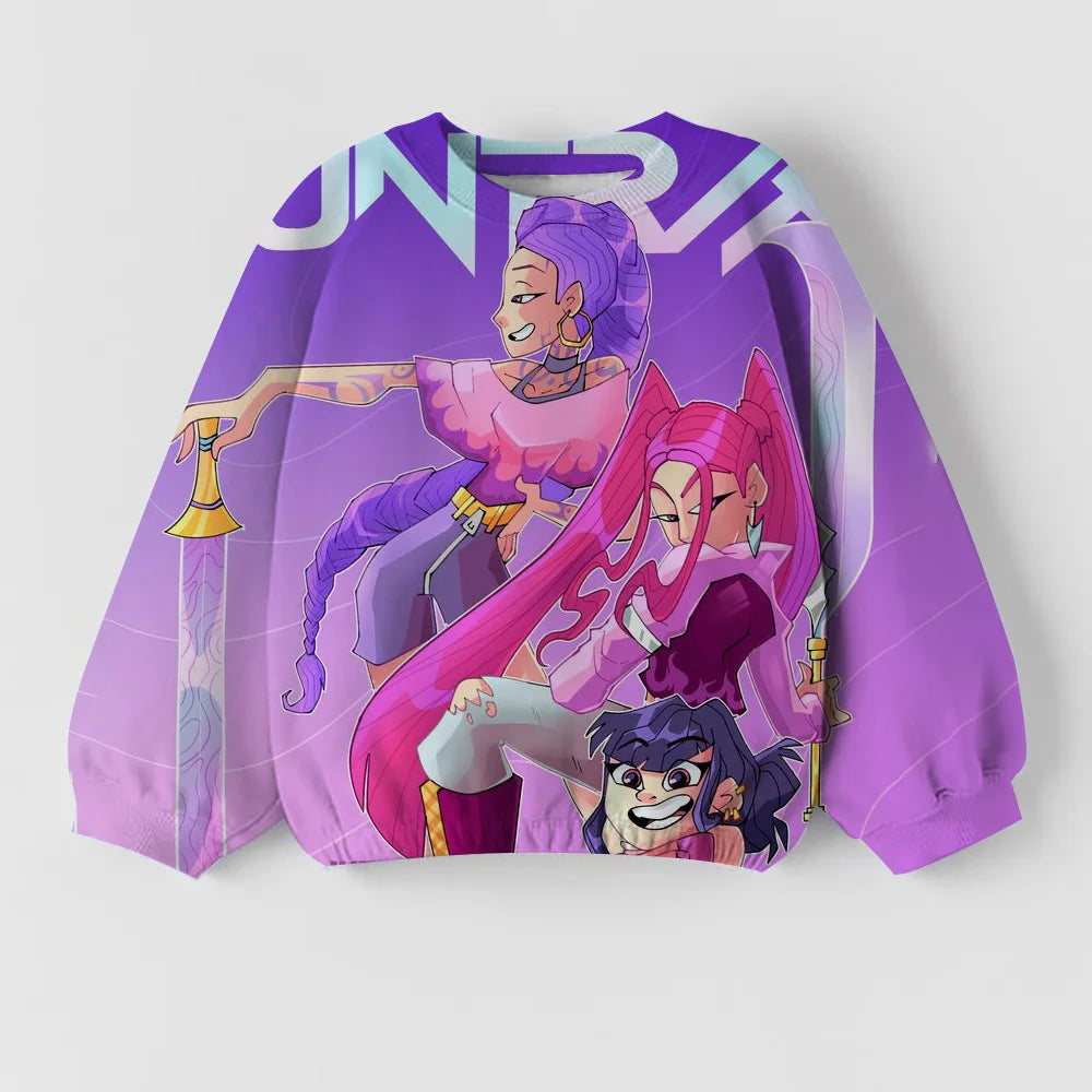 Girls' Fashion Clothing Round Neck Top Spring and Autumn Long Sleeve Children's Casual Kpop Witch Hunting Group New Cute Printed