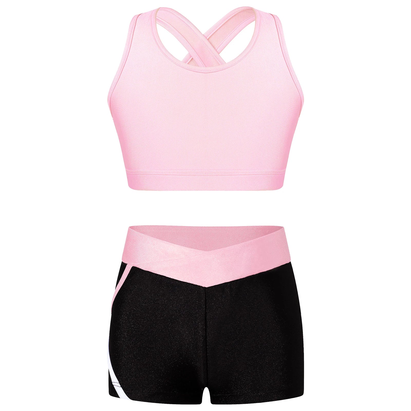 Kids Girls Dance Gymnastics Sports Outfits Sleeveless Crop Top with Shorts Tracksuit Set 2 PCS Yoga Workout Summer Girl Clothing