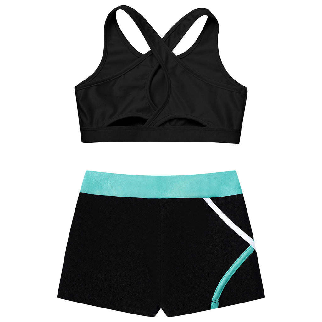 Kids Girls Dance Gymnastics Sports Outfits Sleeveless Crop Top with Shorts Tracksuit Set 2 PCS Yoga Workout Summer Girl Clothing