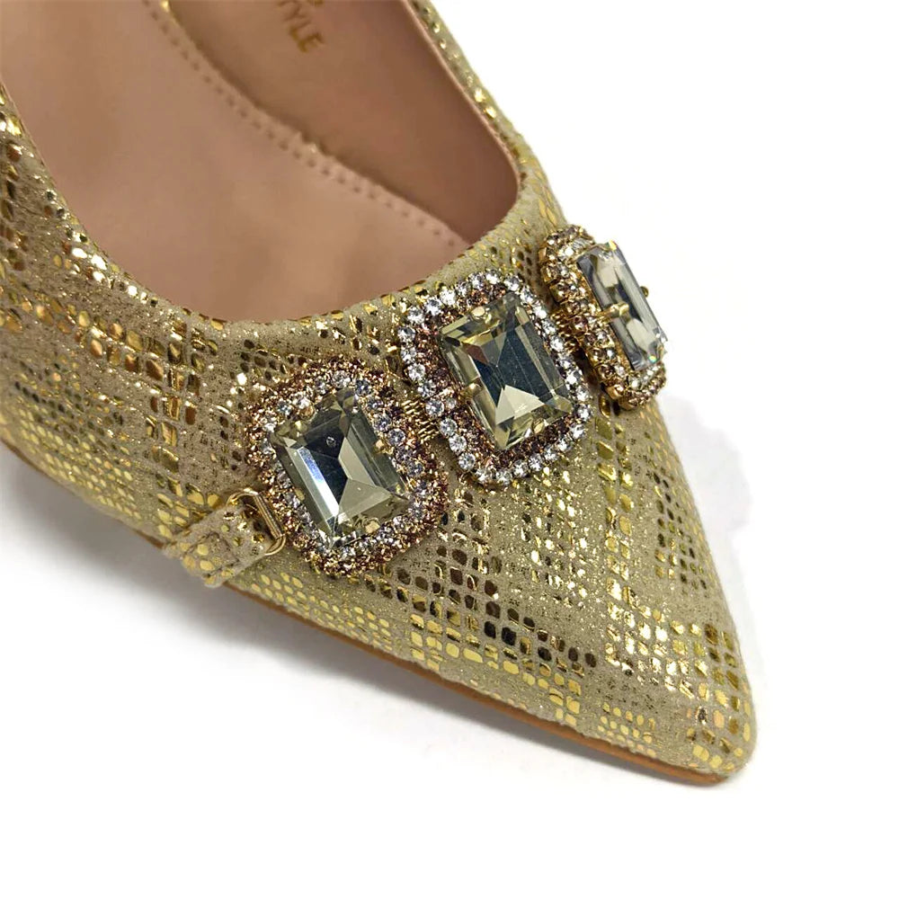 2024 Rhinestone Pointed-Toe High Heels Shoes and Bags Set for Women Wedding and Party Elegant Luxury Fashion in Wine Color