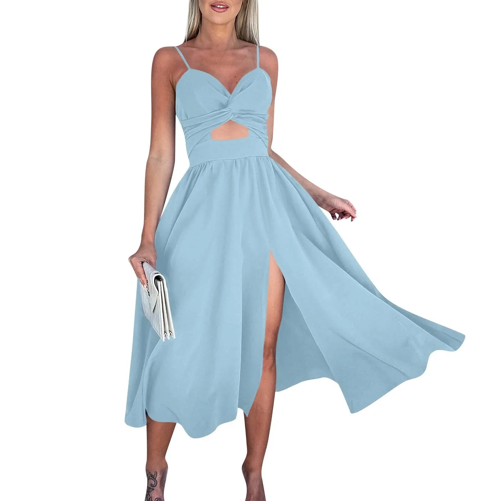 dresses for women trend sexy party dresses V-Neck Big Swing Slimming Backless Sleeveless long Dress Suspenders Hollow vestidos