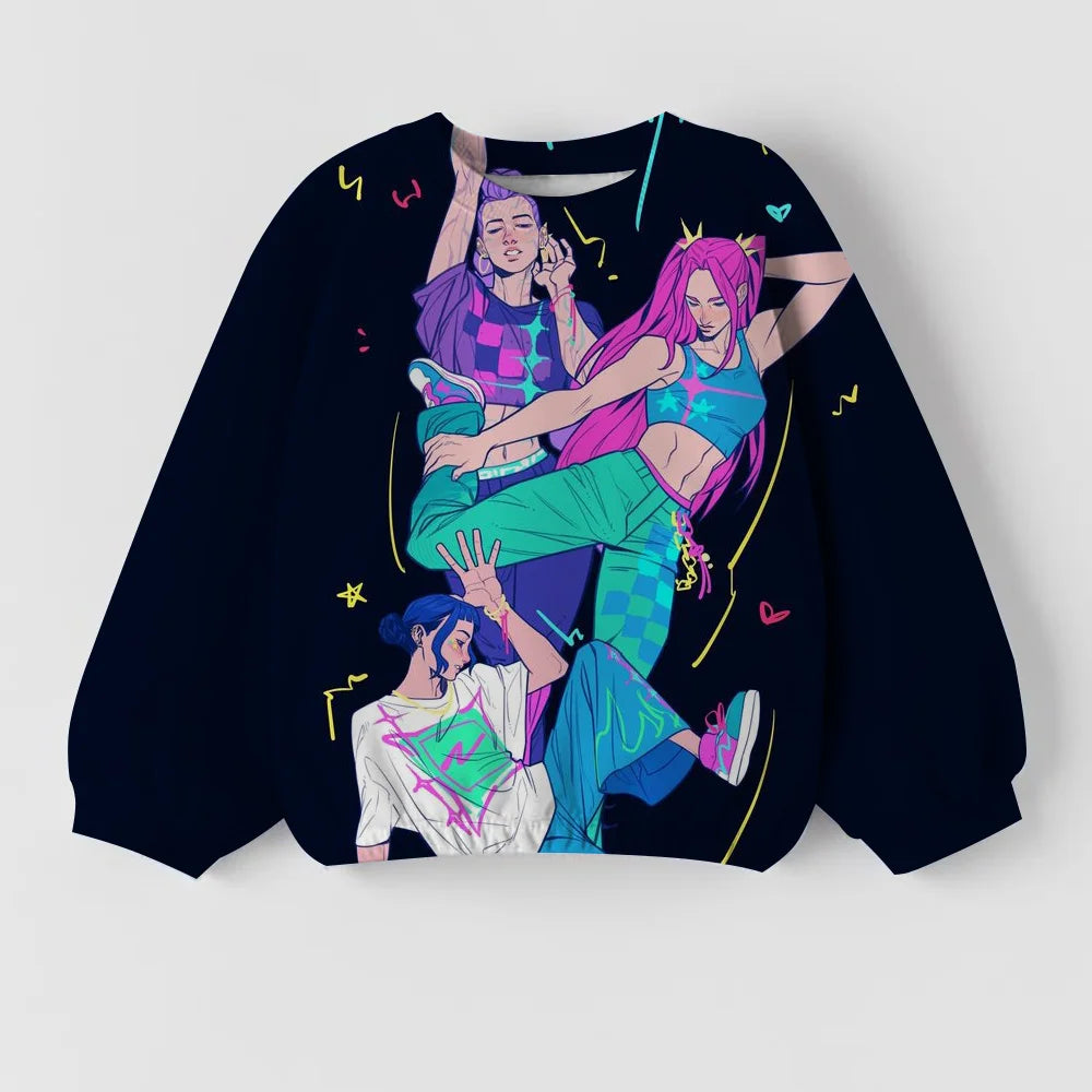 Girls' Fashion Clothing Round Neck Top Spring and Autumn Long Sleeve Children's Casual Kpop Witch Hunting Group New Cute Printed