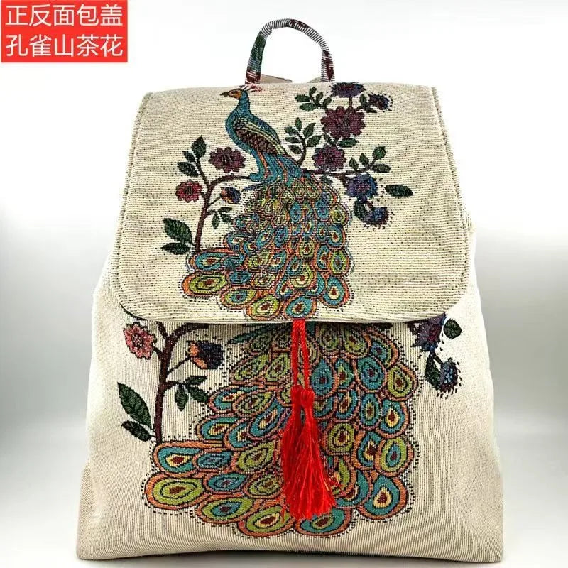 Backpacks Bags for Women Embroidery Ethnic Style Streetwear Fashion Casual Vintage Elegant Harajuku Travel Canvas Bag Sports