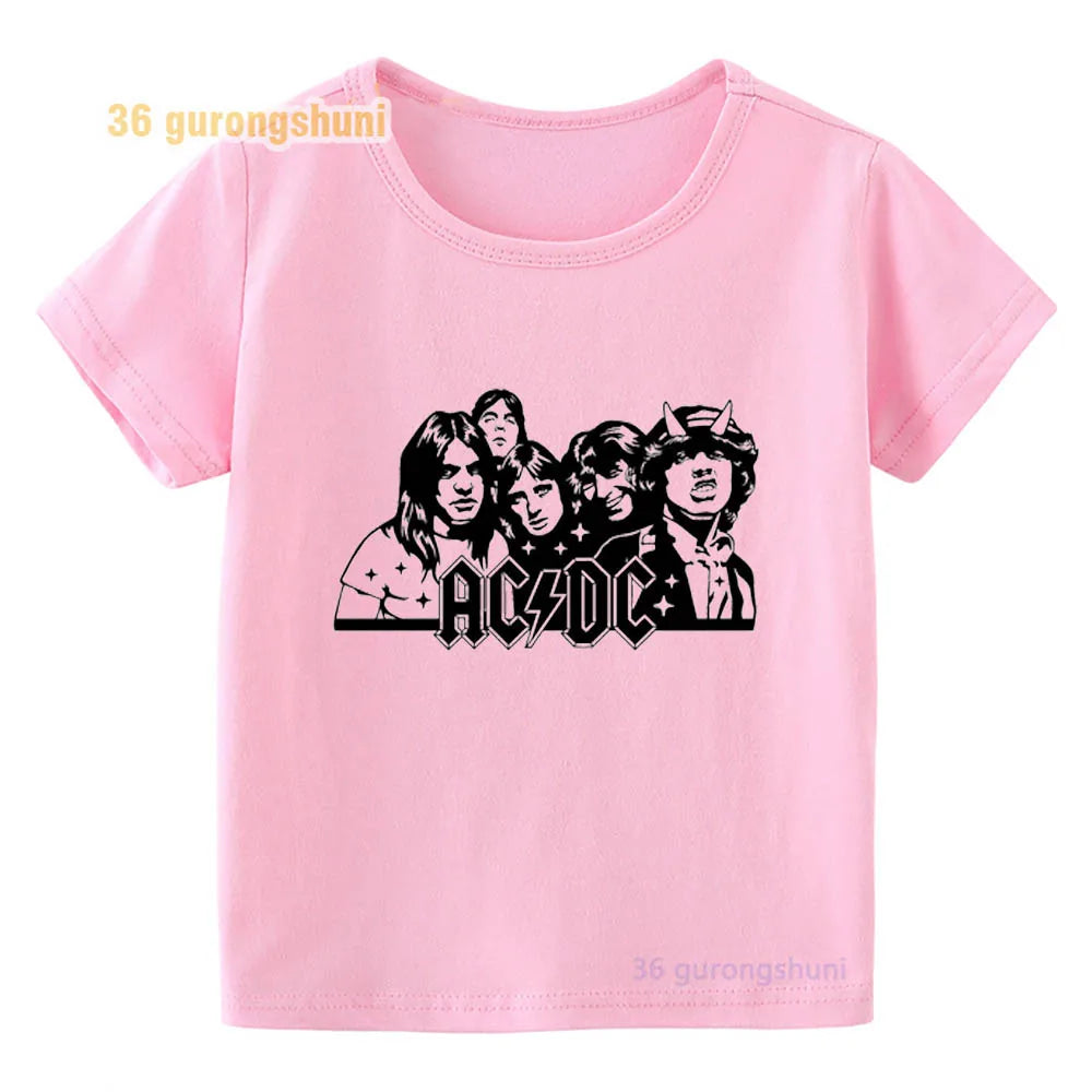 T Shirt For Girls pink Clothes kids Tshirt Girl clothing ACDC print Graphic summer tops Tee Kawaii T-shirt summer Short Sleeve
