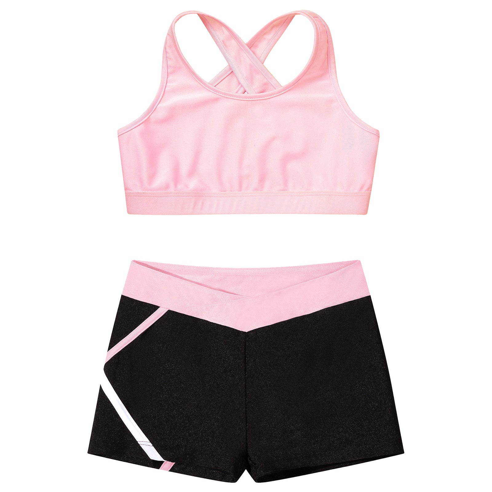 Kids Girls Dance Gymnastics Sports Outfits Sleeveless Crop Top with Shorts Tracksuit Set 2 PCS Yoga Workout Summer Girl Clothing