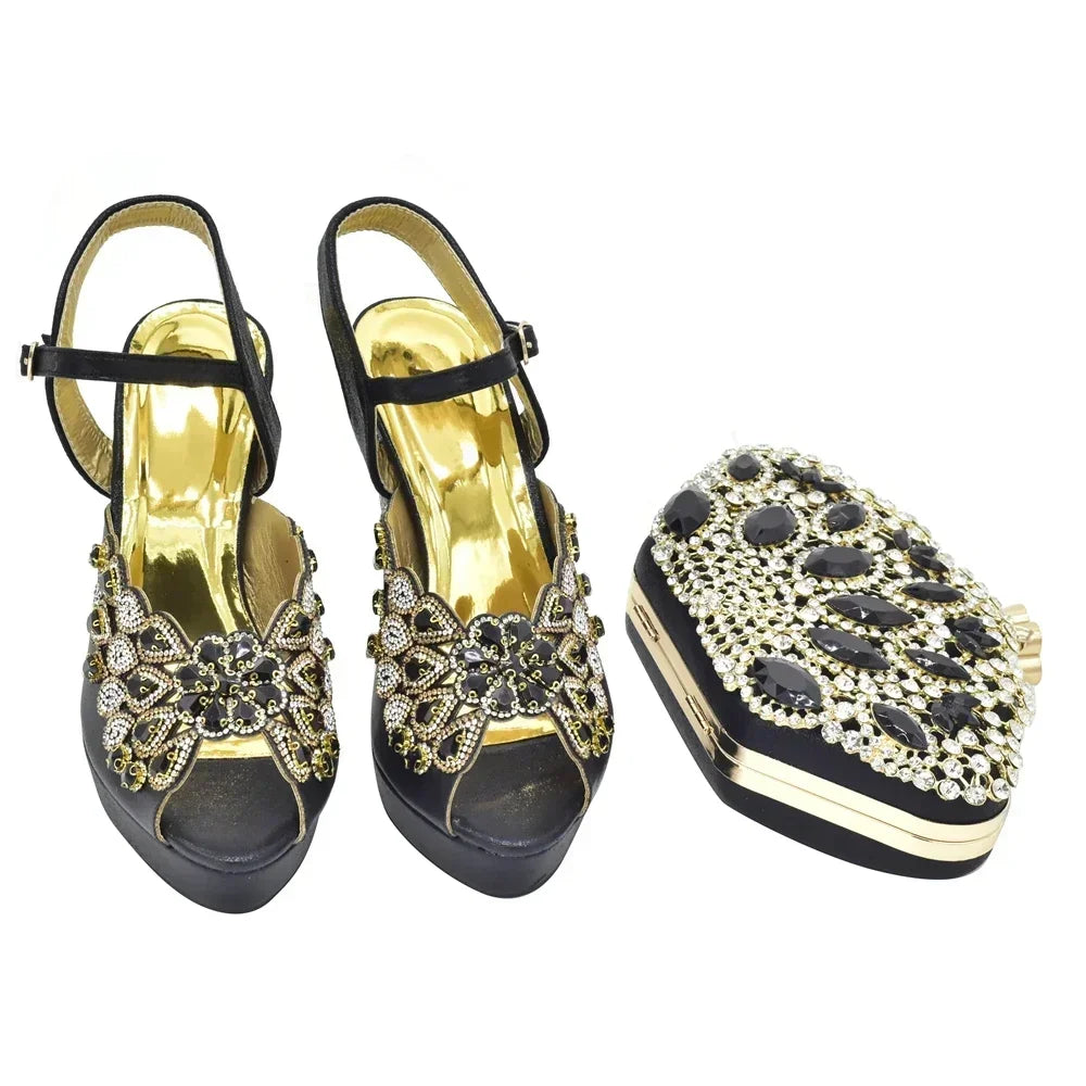 New Italian Shoes and Bags Matching Set with Rhinestone Shoes for Women 2025 Designer Luxury High Heels  Shoes for Women Elegant