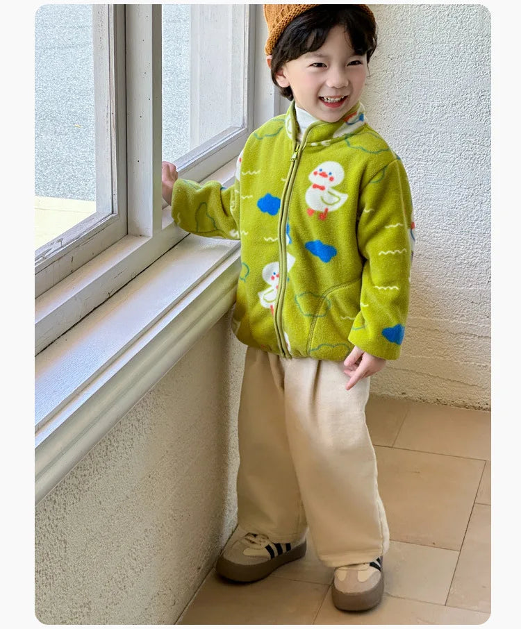 Girls Coats 1 to 8 Years Winter Children Clothes Double-Faced Heart Print Jackets Boys Plush Fleece Warm Outerwear Baby Clothing