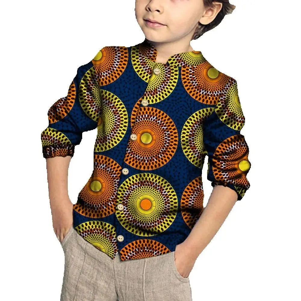 Kids Clothing Kids Boys African Fashion New Boy's Tops Bazin Riche African Wax Print Patchwork Cotton Shirt for Boys