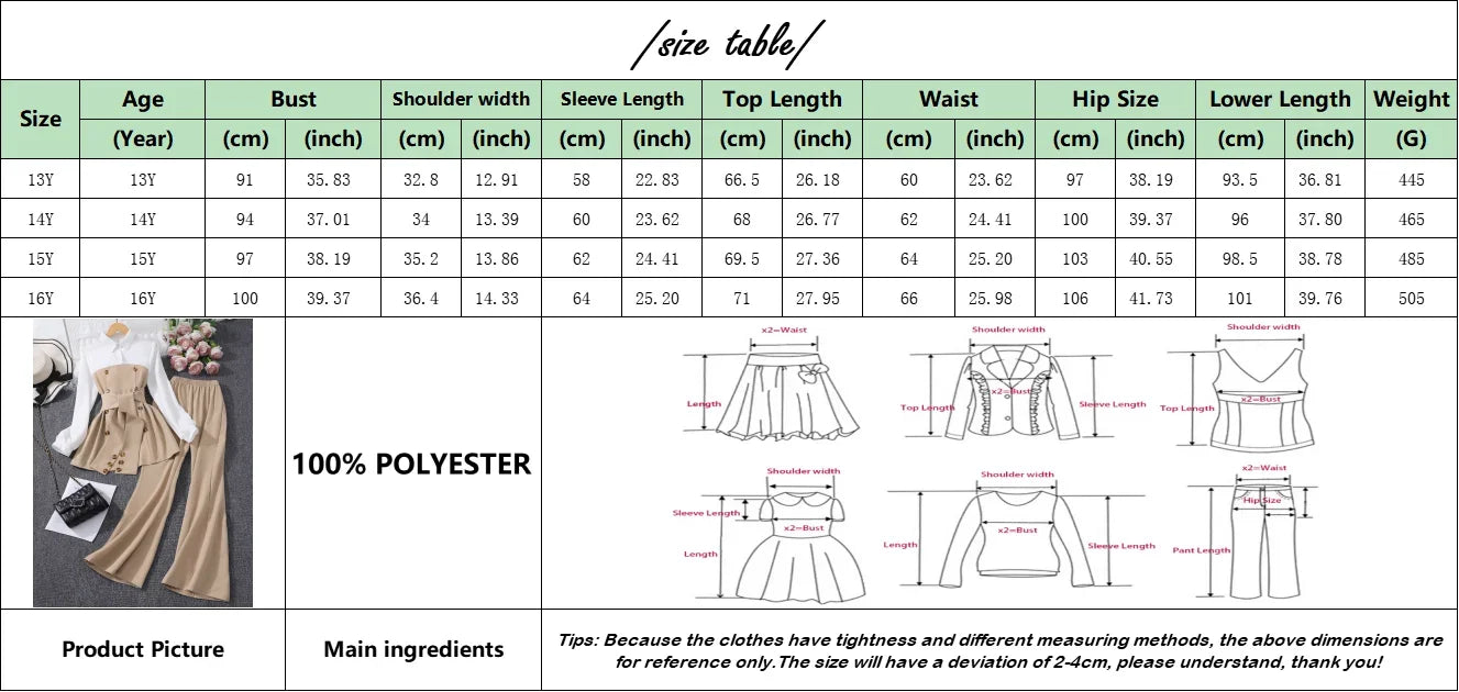 Teen Girls Clothing Set Long Sleeve Solid Color Spring Autumn Belt Children Suit Casual Elegant Comfort Girls Outfits 13-16Y