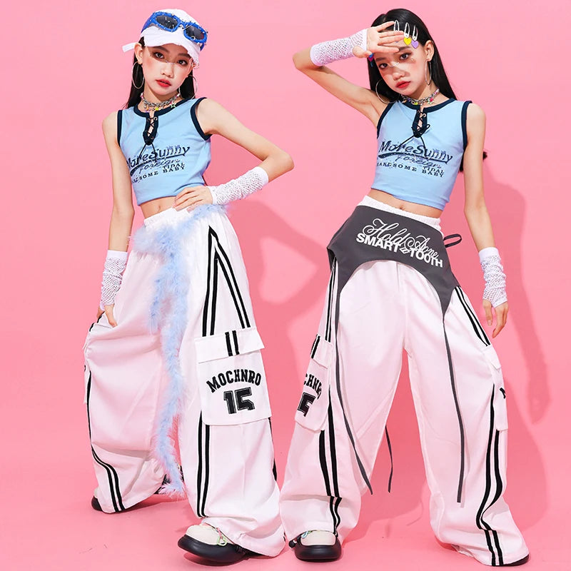 Girls Hip Hop Clothing Crop Top Cargo Pants Children K-pop Street Dance Costume Kids Girl Group Streetwear Jazz Clothes Sets