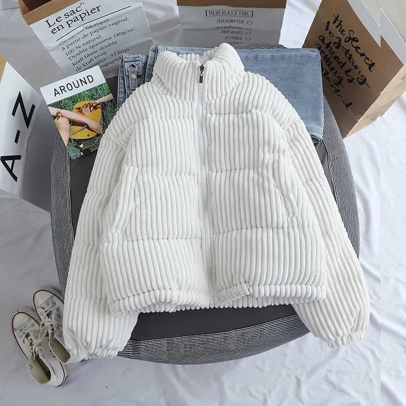 Women Short Parkas Jackets 2025 Autumn Winter Corduroy Long Zipper Thick Warm Outwear Coats Female Winter Jackets parkas Coats