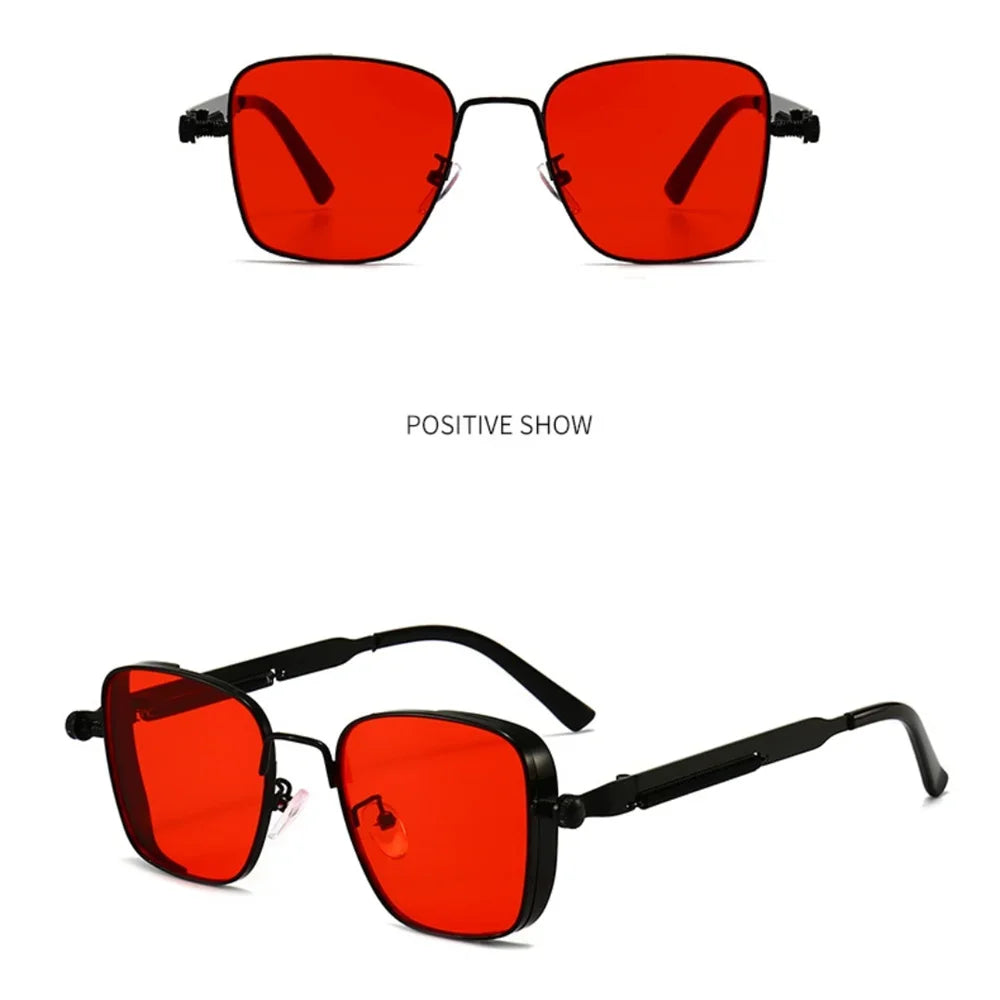 Men Driving Sunglasses Vintage Steampunk Square Sunglasses Metal Frame with Spring Hinges Women Eyepiece Trendy Driver Glasses