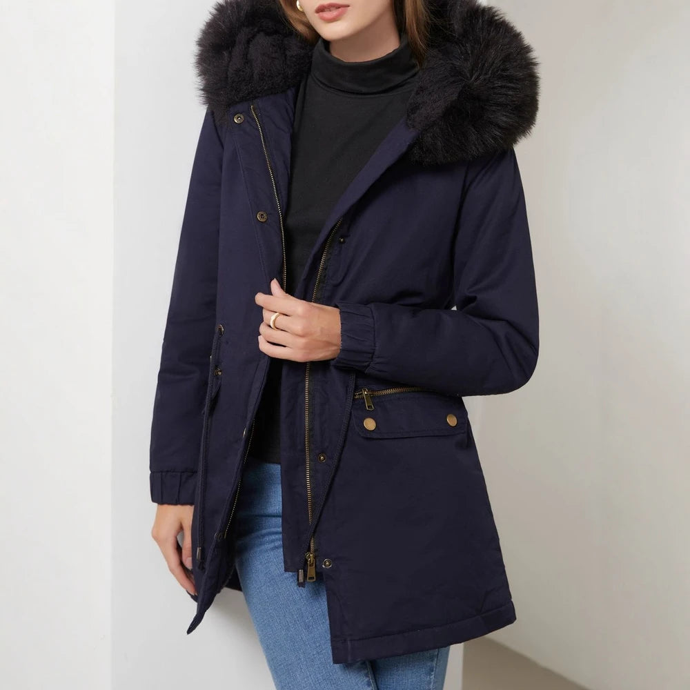 Women's Coats 2025 Autumn Winter Jacket Elegant Fashion Long Hooded Fur Collar Pockets Zipper Button Snow Wear Padded Parka