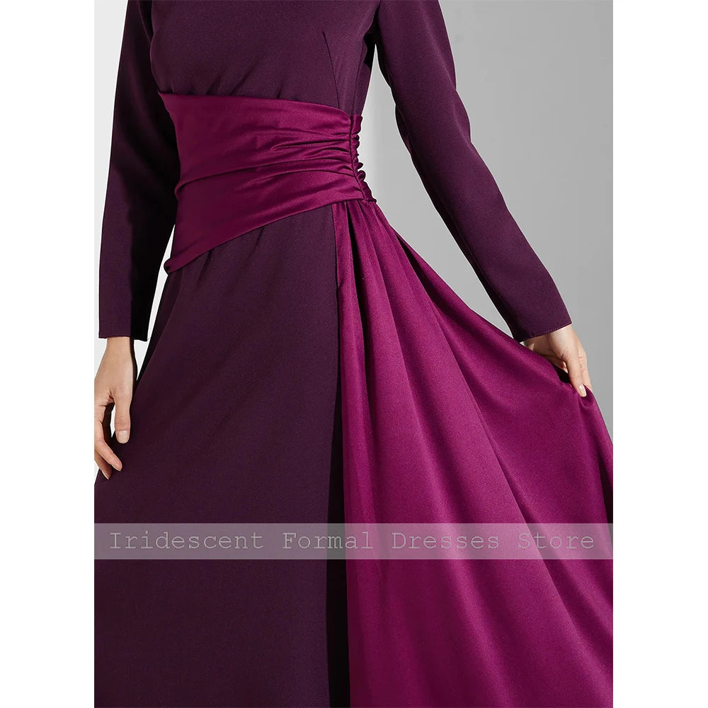 Elegant Evening Dresses Women Elegant High Collar Floor Length Simple Prom Dress 2025 Pleated Long Sleeves A Line Party Gowns