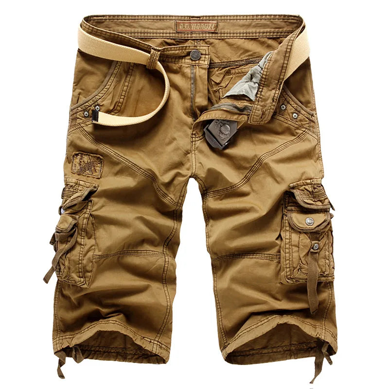 New Summer Casual Shorts Men's Solid Straight Cargo Shorts Outdoor Workout Joggers Pants Multi Pocket Knee Length Sweatpants Man