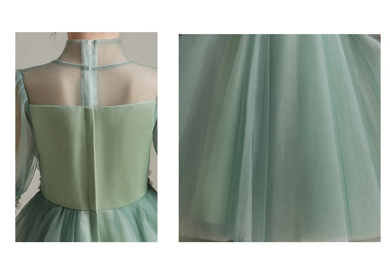 Children Clothing Green Dress for Girls 3 To 14 Year Elegant Formal Evening Dresses Long Luxury Cute Kid Wedding Party Ball Gown