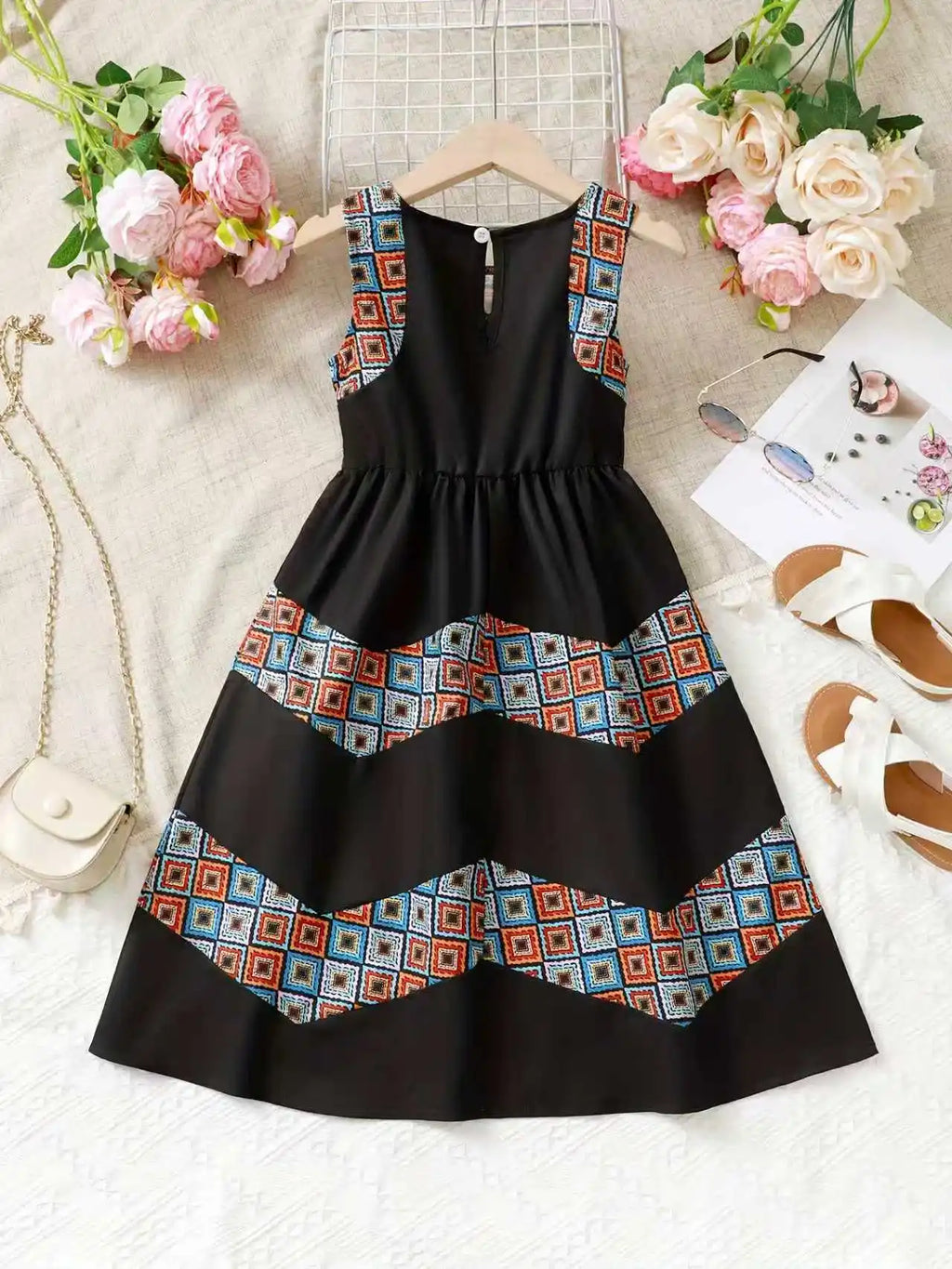 Girls Casual Summer New Sleeveless Color Block Dress Children's Clothing Toddler Girls Dress Kids Fashion