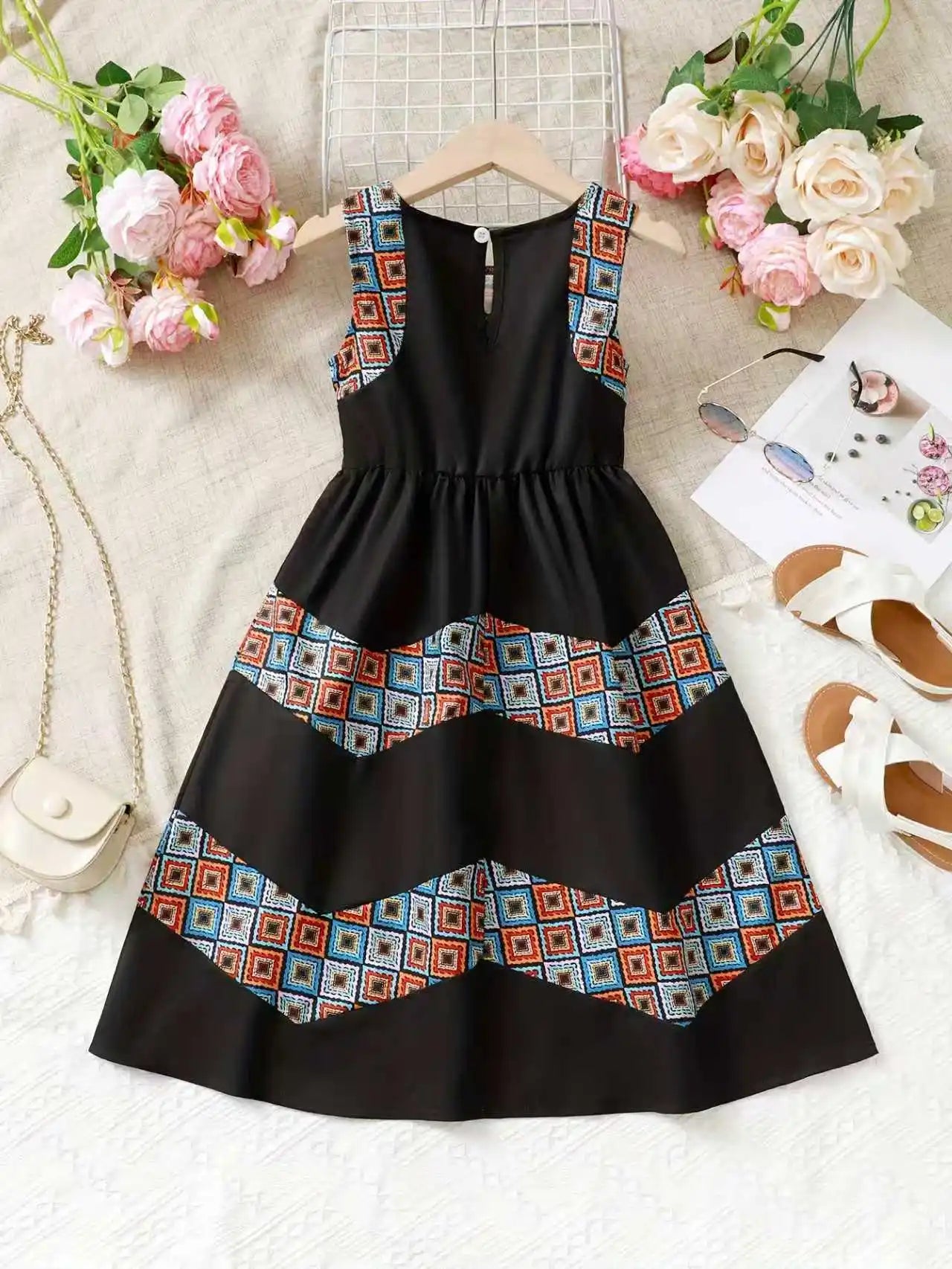 Girls Casual Summer New Sleeveless Color Block Dress Children's Clothing Toddler Girls Dress Kids Fashion