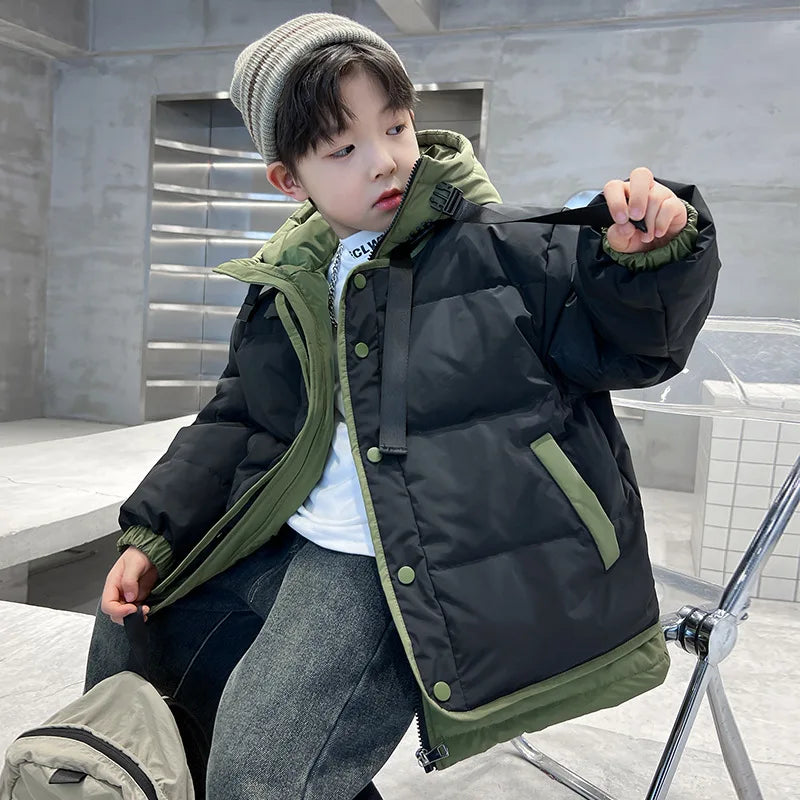 Boys Cotton Clothing 2025 Autumn and Winter New Childrens Clothing Korean Boys Baby Foreign Style Thickened Down Cotton Clothing