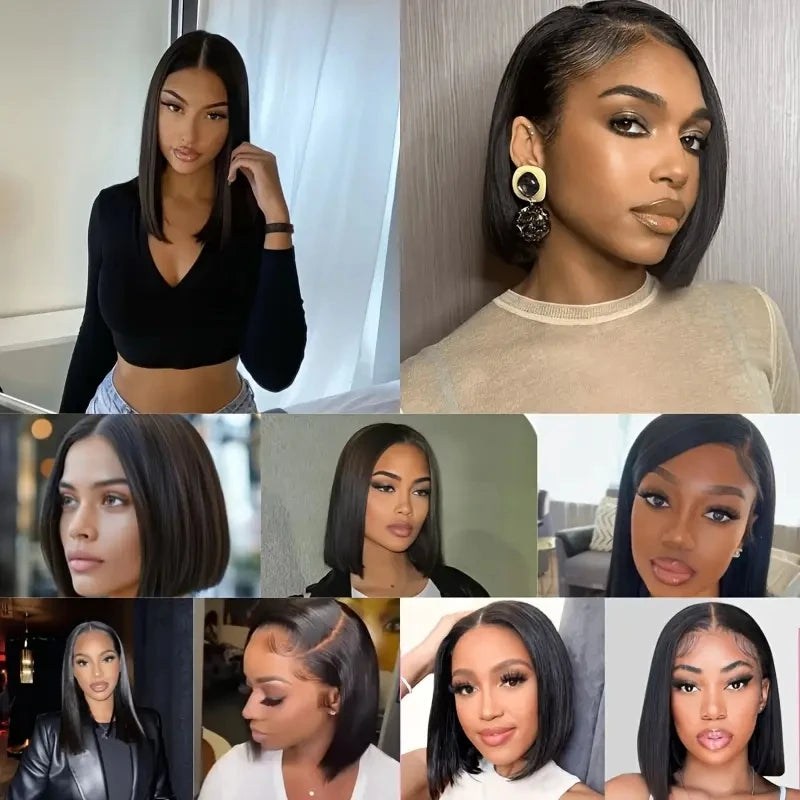200 Density Straight 13X4 Lace Frontal Bob Wigs 100% Human Hair for Women Brazilian Remy Hair Pre Plucked Virgin Hair #1B 16inch