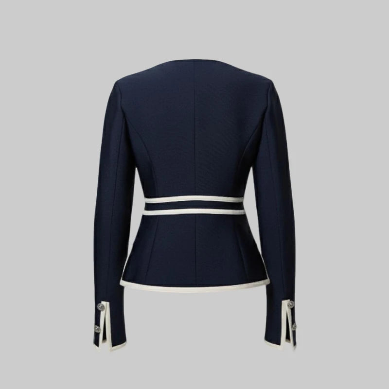 Trendy Casual Jackets for Women 2025 Fall Spring Vintage Round-neck Buttoned Zipper Striped Piping Coats for Woman Work Tops