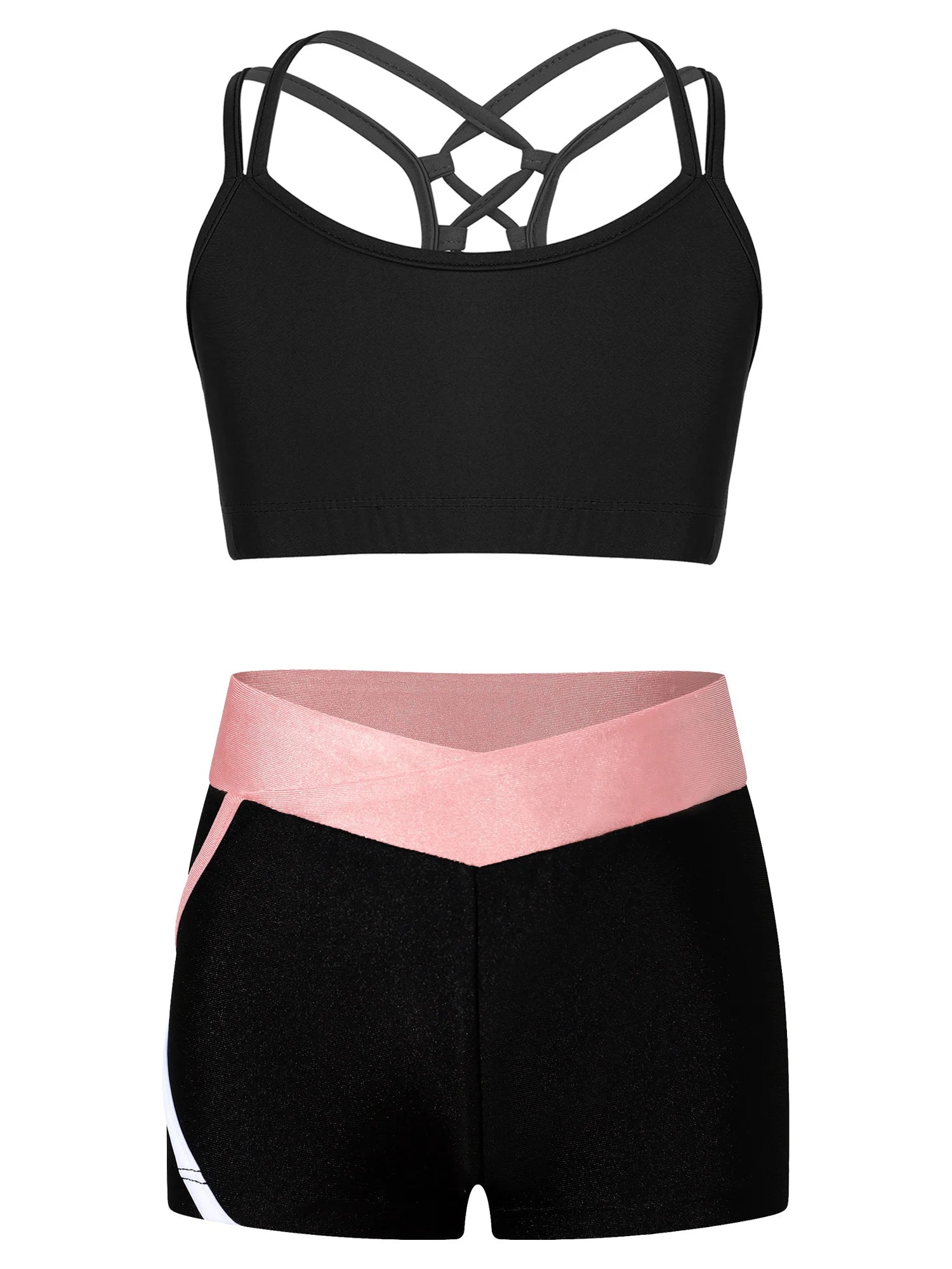 Kids Girls Dance Gymnastics Sports Outfits Sleeveless Crop Top with Shorts Tracksuit Set 2 PCS Yoga Workout Summer Girl Clothing