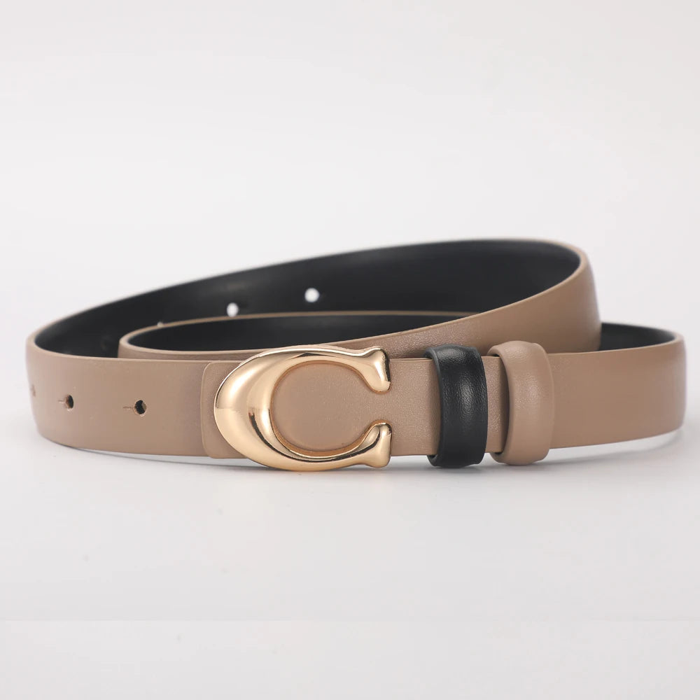 High-quality Women's Fashionable Belt C-shaped Buckle Smooth Buckle Temperament Double-sided Gift For Mother Using Belt