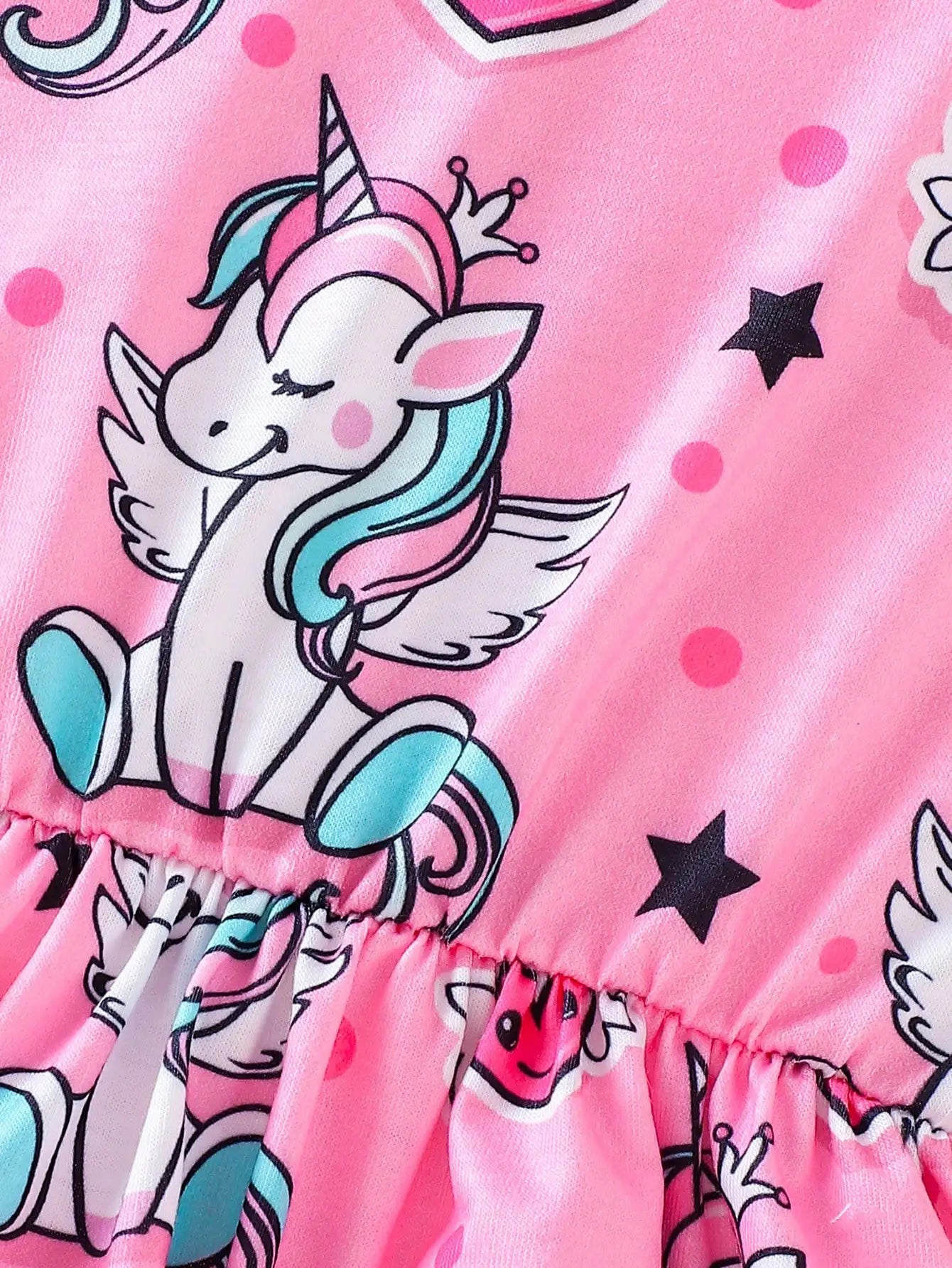 Girls' Elegant Polyester Knit Dress with Cartoon Digital Print