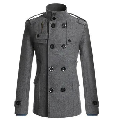 New Mens Woolen Coat Slim-fitting Medium and Long Woolen Trench Coat Men