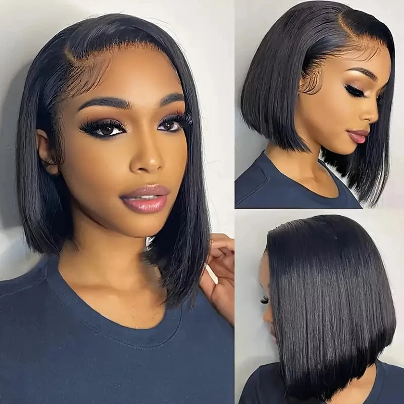 200 Density Straight 13X4 Lace Frontal Bob Wigs 100% Human Hair for Women Brazilian Remy Hair Pre Plucked Virgin Hair #1B 16inch